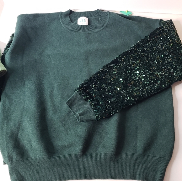 Shopthemint.com Sequin Sleeves Knitted Sweatshirt Holidays Forest Green Sequins - Picture 10 of 13